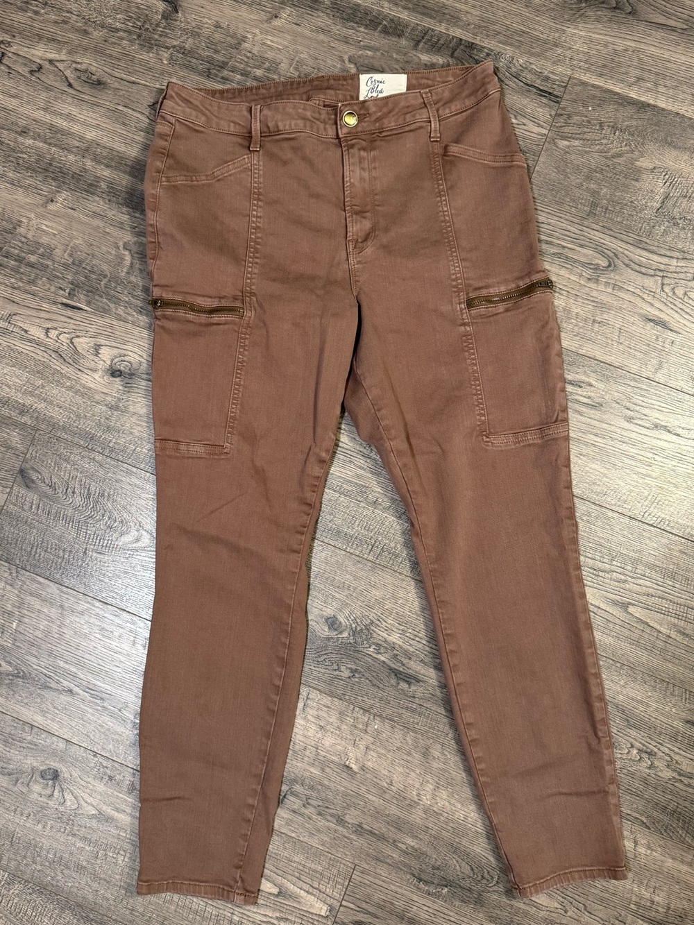 Cosmic Blue Love Brown Skinny Jeans | Zip Pocket Stretch Denim Size 32